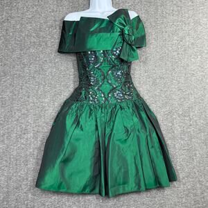 Vintage 70s GUNNE SAX  Jessica McClintock Sz 3 Taffeta Party Dress Emerald Green